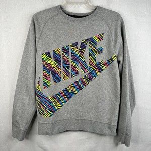 Nike Big Logo rainbow striped swoosh graphic Grey sweatshirt red tag SMALL
